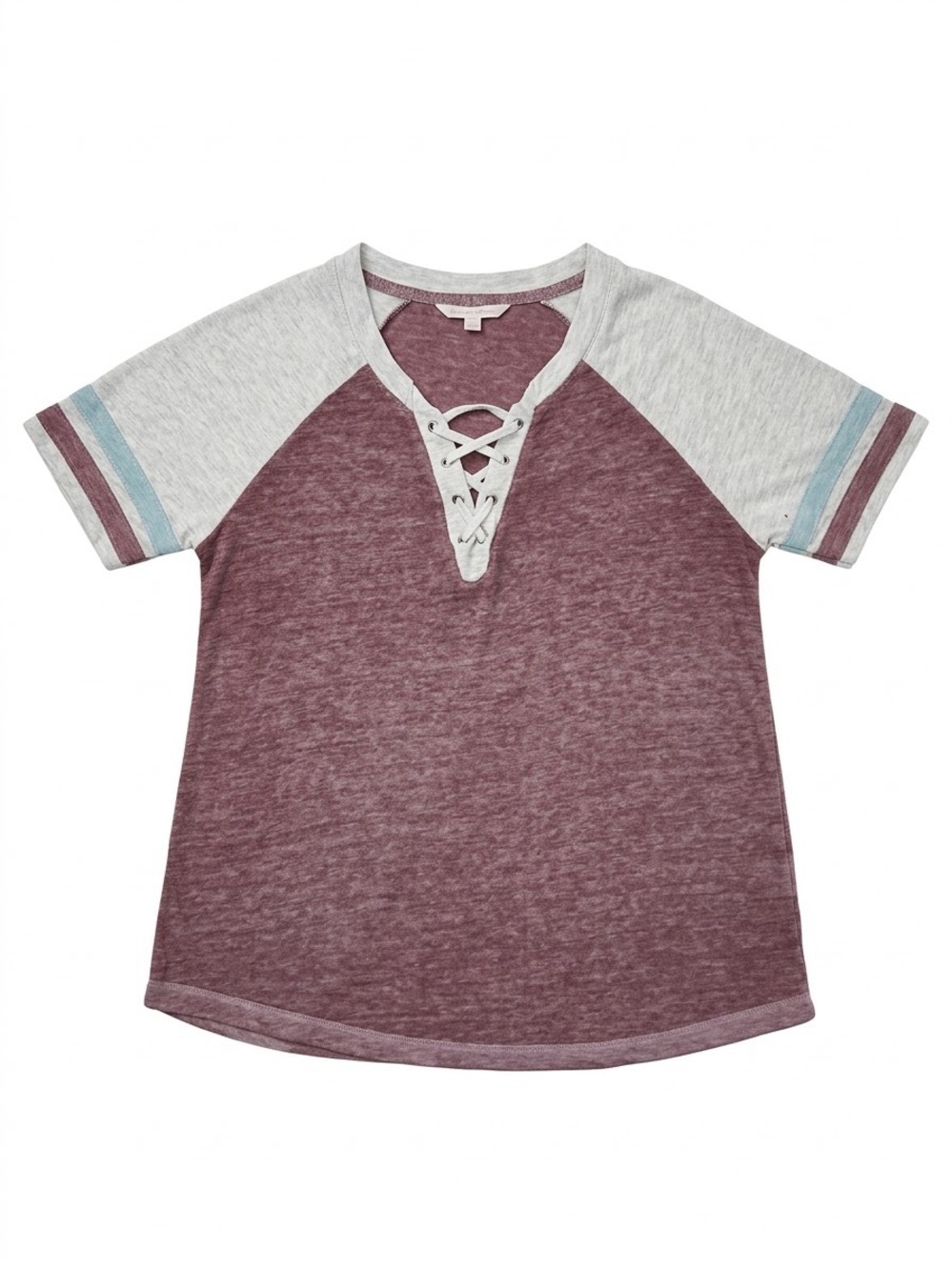 Girls' Lace-Up Raglan Tee in Heather Mauve and Gray